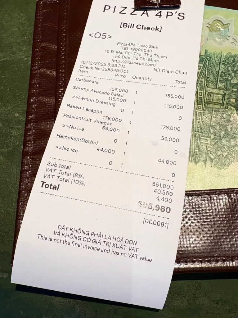 Pizza 4P's - Thiso Mall　レシート